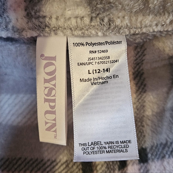 NWOT: Joyspun Two-Piece Pink and Gray Plush Pajama Set, Size Large - Picture 8 of 9